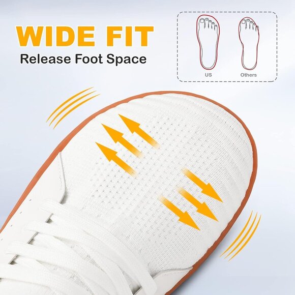 Women's White Barefoot Wide Toe Minimalist Breathable Zero Drop Fashion Sneakers - Picture 2 of 7